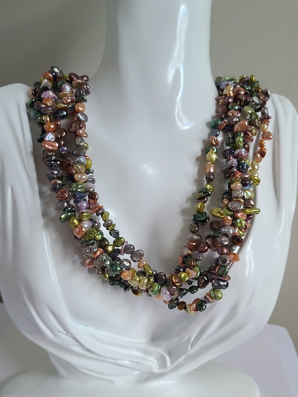 Vintage Multi Coloured Keshi Pearl Multi Strand Boho Beaded Artisan Necklace